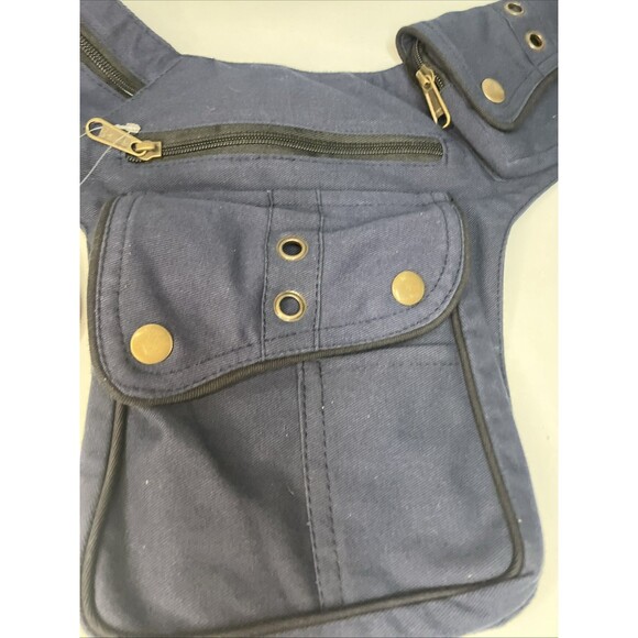 New W/Tag Kala Siddhartha Handmade Blue Sling Crossbody Bag Denim Multi Pocket - Picture 11 of 14